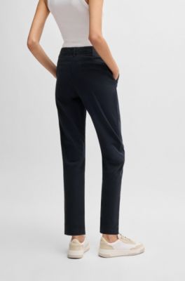 Regular-fit trousers in stretch-cotton satin, Dark Blue