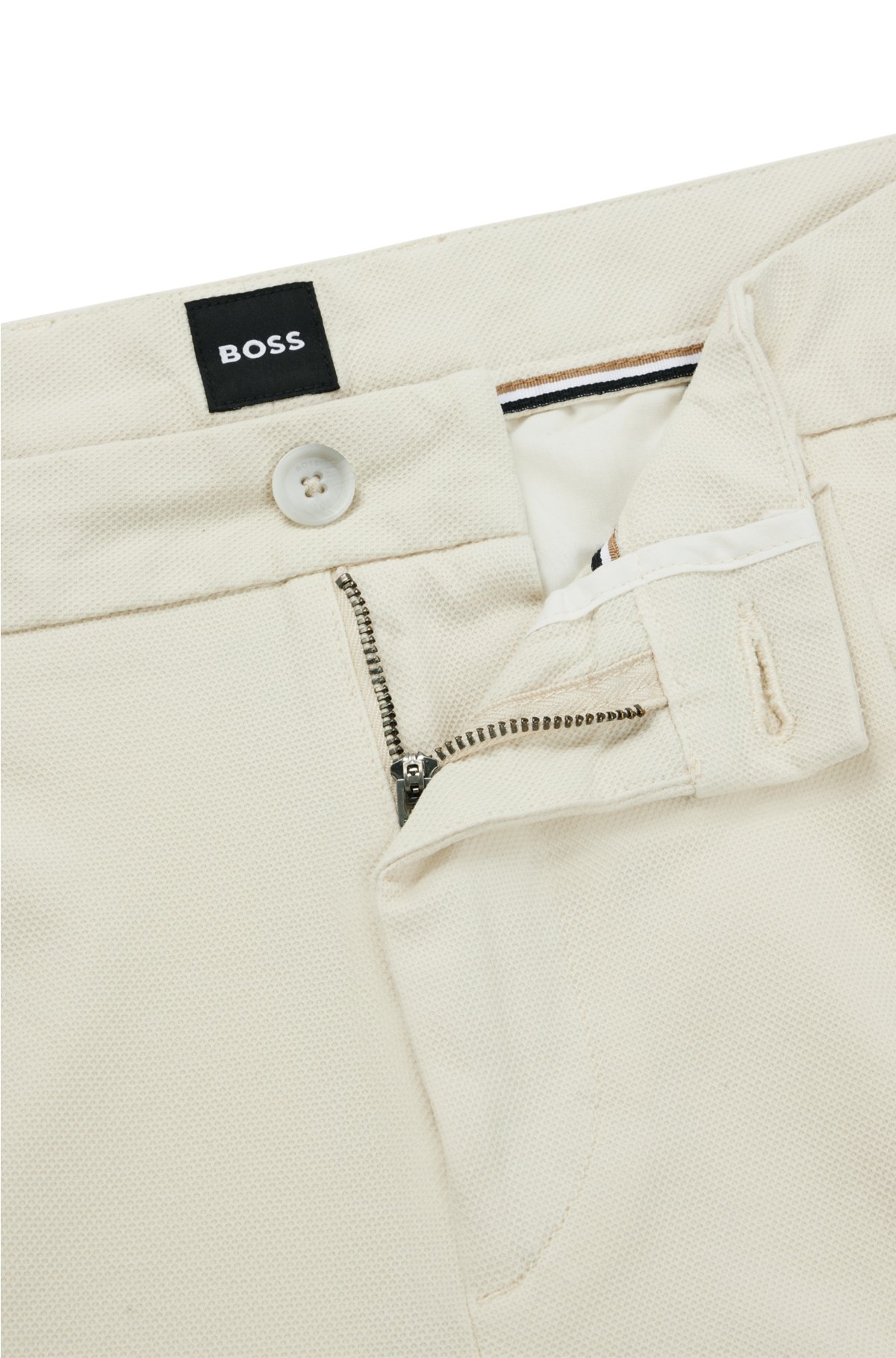 Regular-fit trousers in structured stretch cotton, White