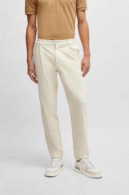 Regular-fit trousers in structured stretch cotton, White