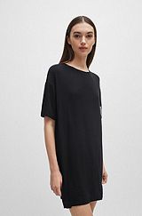 Relaxed-fit night dress with logo print, Black