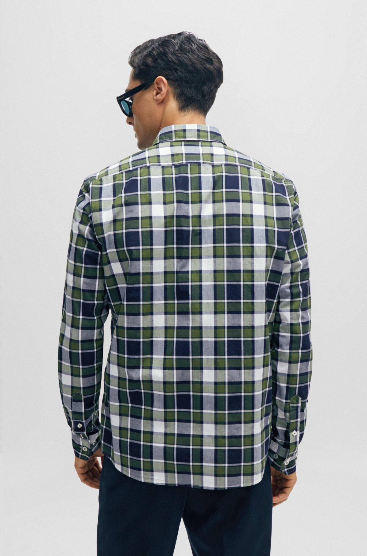 Regular-fit shirt in checked stretch cotton, Light Green