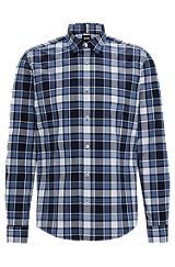 Regular-fit shirt in checked stretch cotton, Blue Patterned