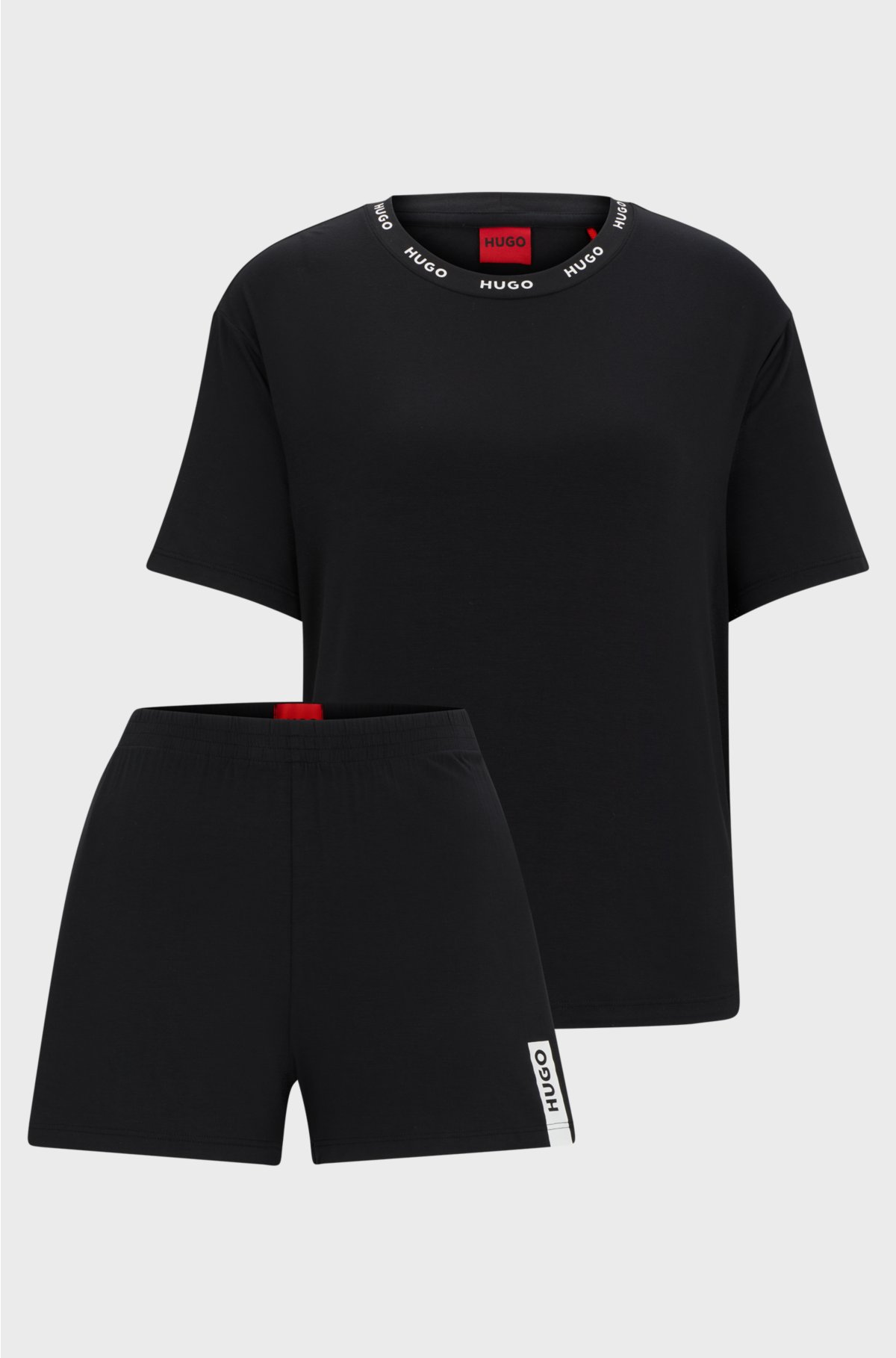 Stretch-jersey pyjamas with contrast logo details, Black
