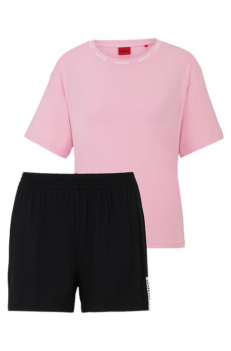 Pyjama aus Stretch-Jersey mit kontrastfarbenen Logo-Details, Pink