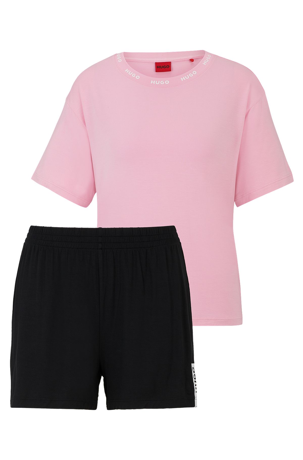 Stretch-jersey pyjamas with contrast logo details, Black / Pink