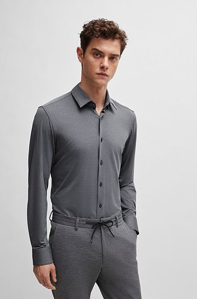 Slim-fit shirt in performance-stretch fabric, Dark Grey