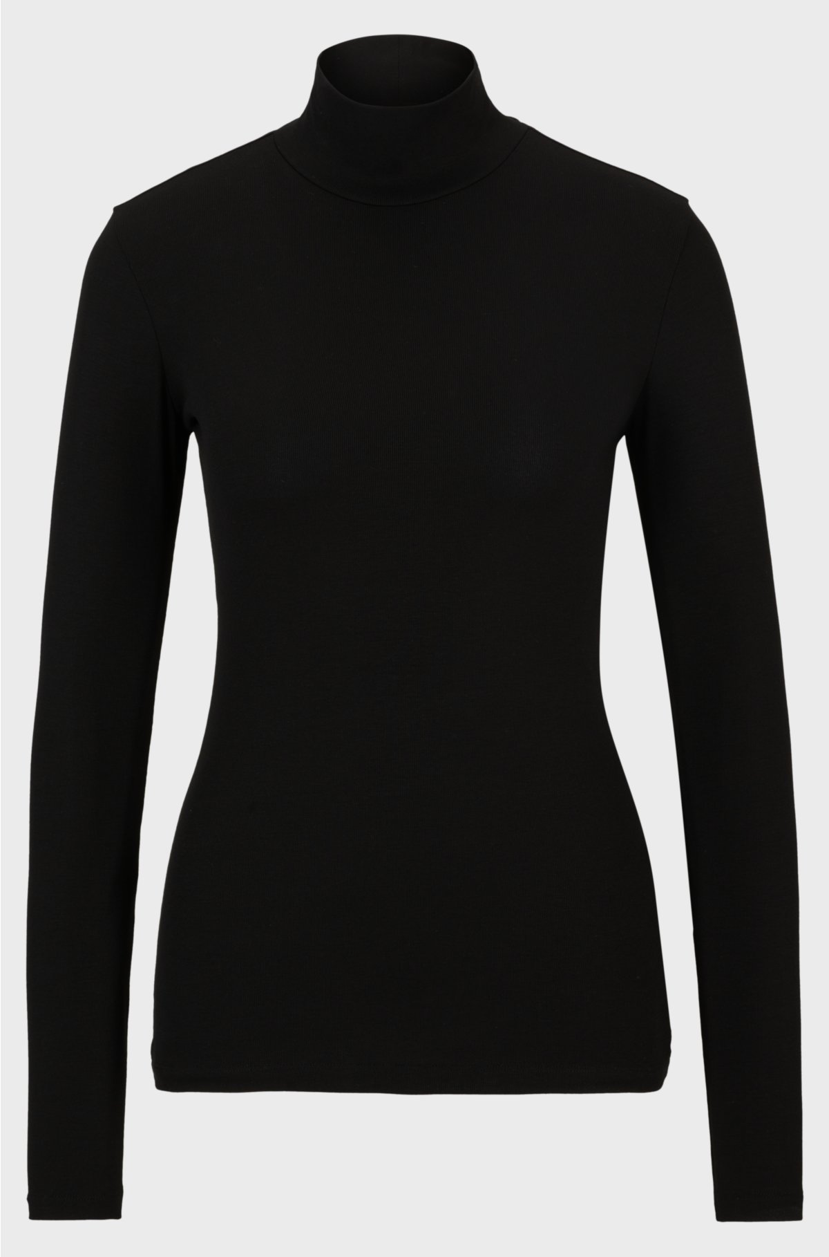 Long-sleeved slim-fit T-shirt with mock neckline, Black