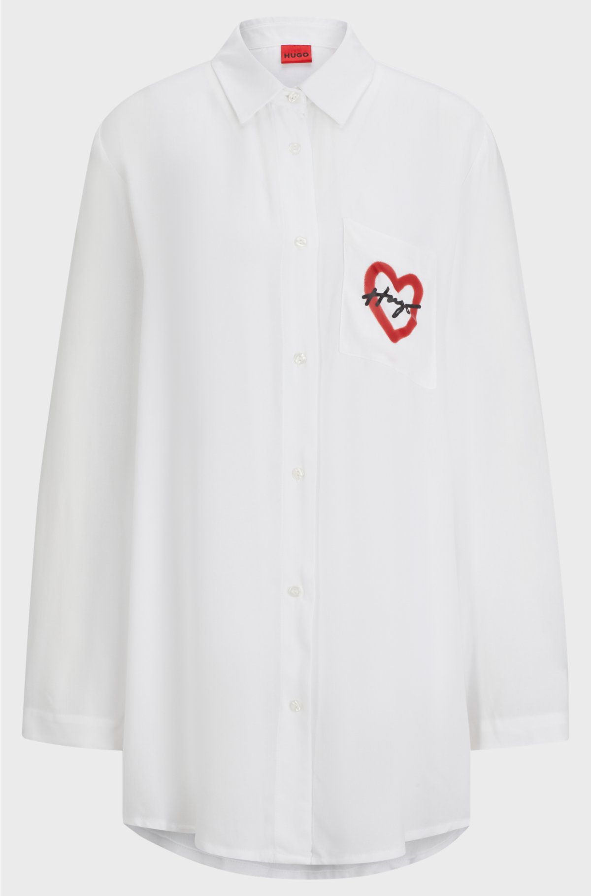 Button-up night shirt with new-season logo, White