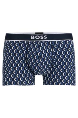 Hugo Boss Stretch-cotton Regular-rise Trunks With Seasonal Print In Blue