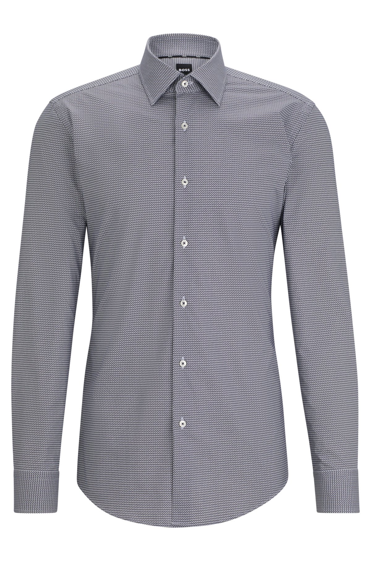 Slim-fit shirt in printed stretch cotton, Dark Blue