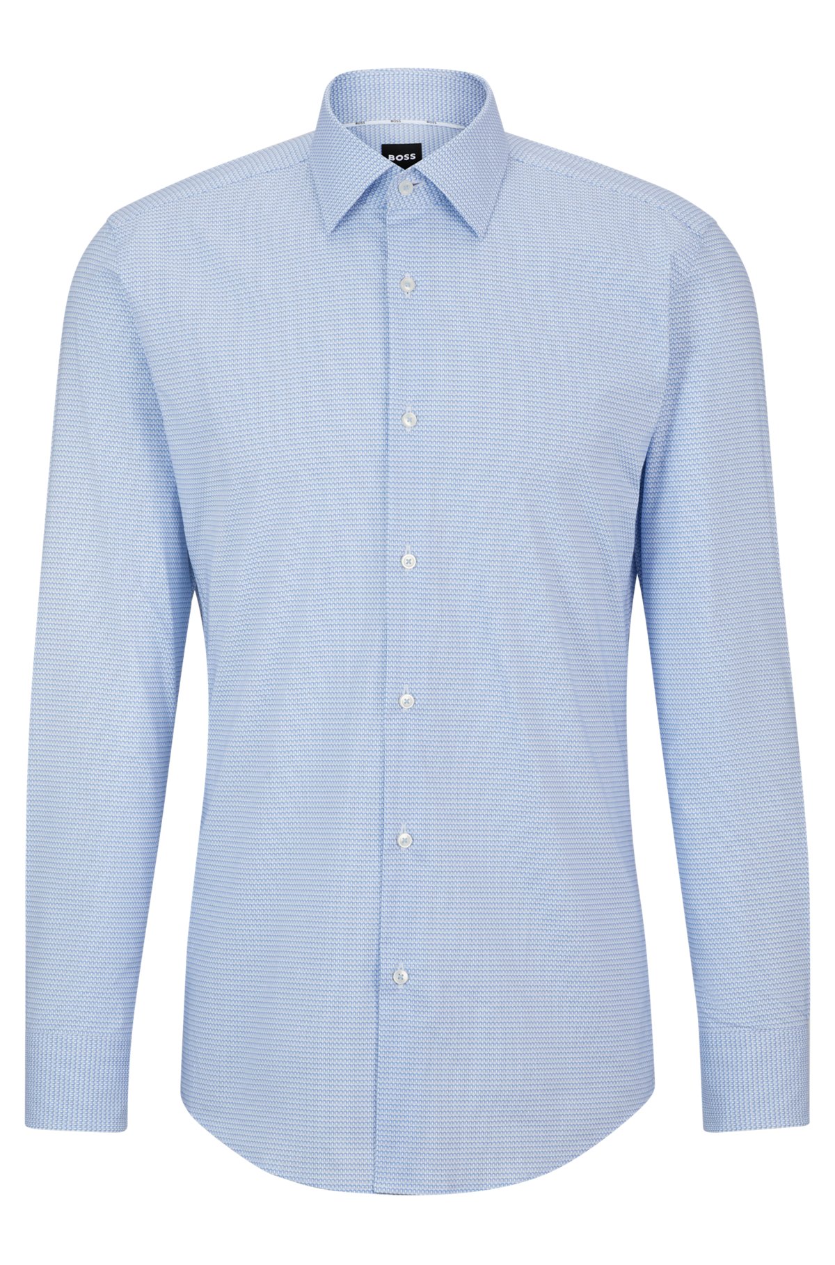 Slim-fit shirt in printed stretch cotton, Light Blue