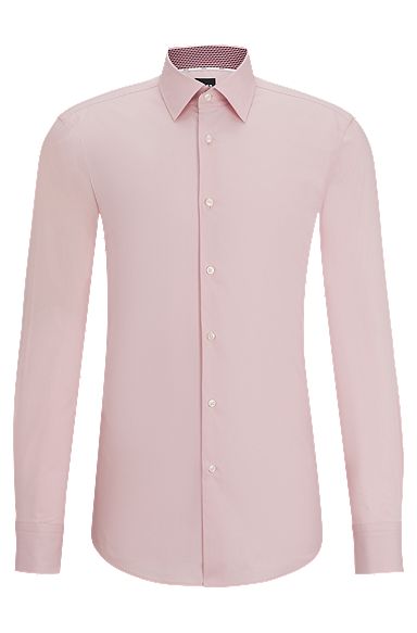 Slim-fit shirt in easy-iron stretch-cotton poplin, light pink