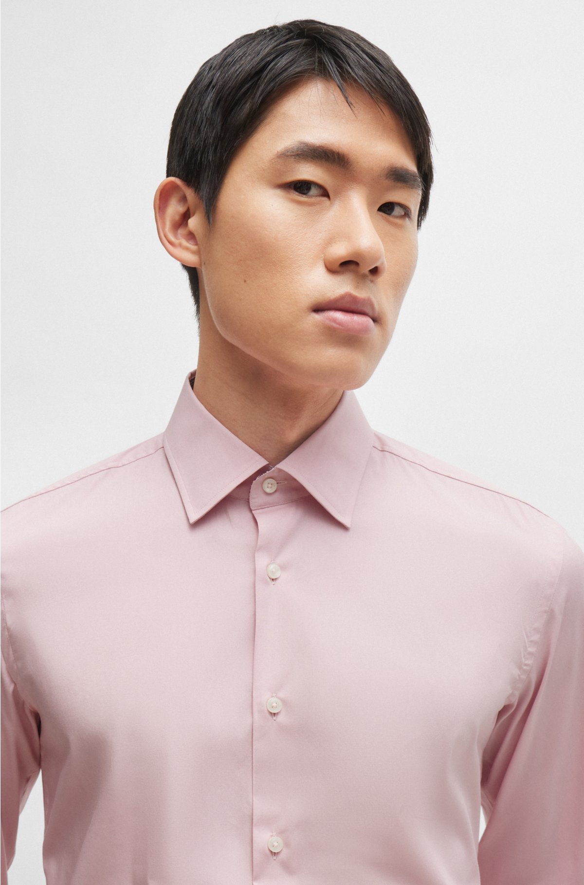 Slim-fit shirt in easy-iron stretch-cotton poplin, light pink