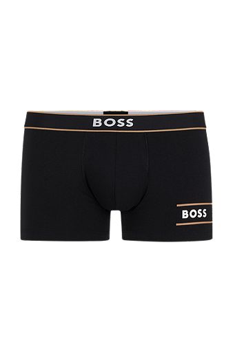 Stretch-cotton trunks with stripes and branding, Black
