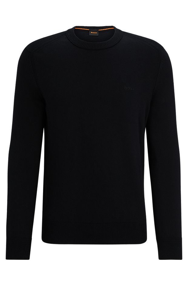 Pull Regular Fit en jersey de coton avec logo brodé, Noir