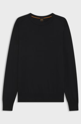 Knitted-cotton sweater with embroidered logo, Black