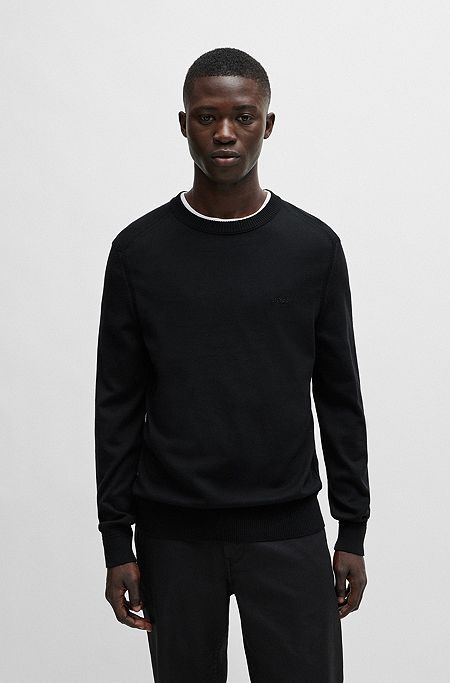 Regular-fit sweatshirt met logostiksel van katoenen jersey, Zwart