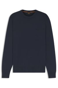 Maglione in cotone con logo ricamato, Blu scuro