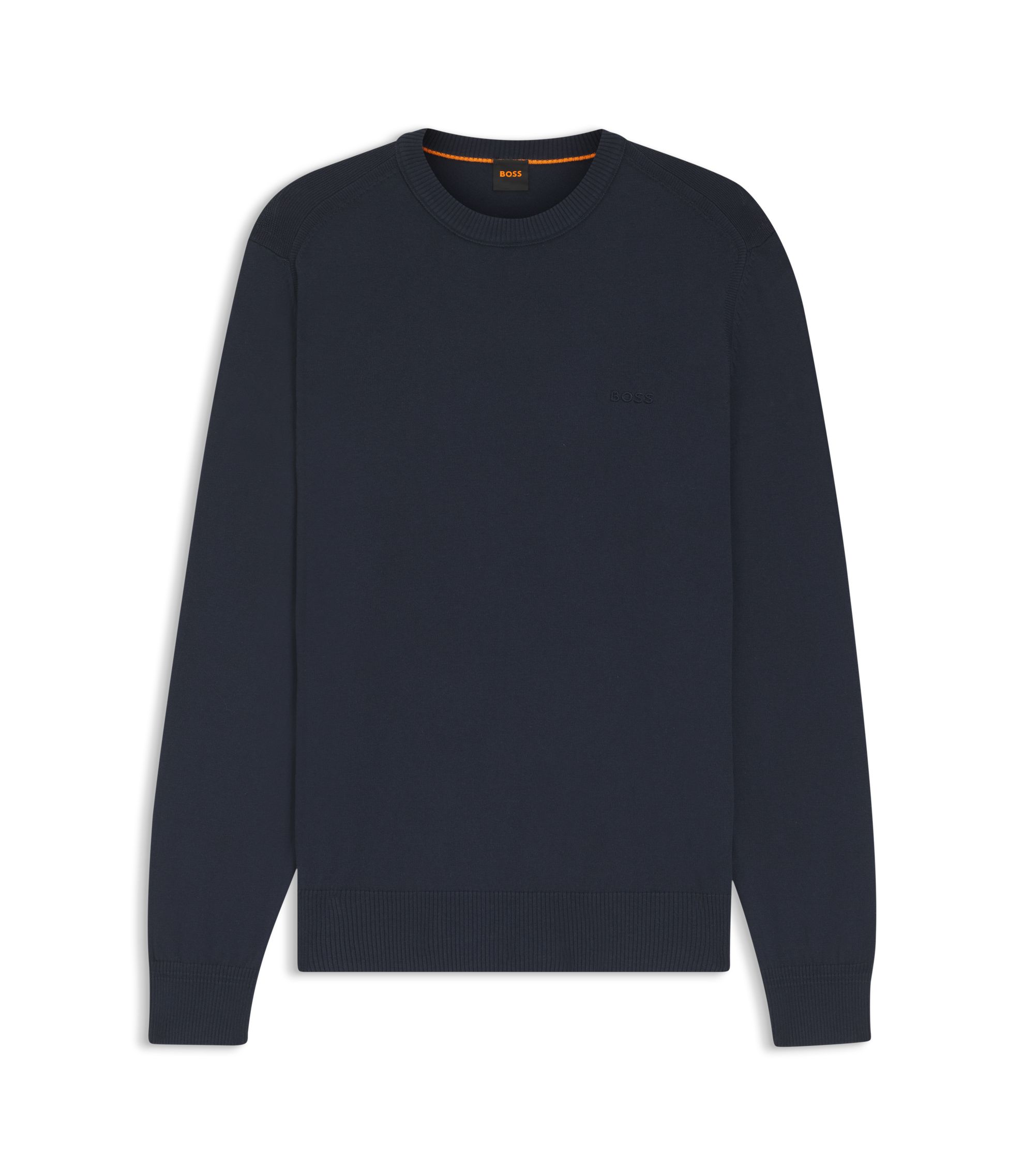 BOSS - Knitted-cotton sweater with embroidered logo - Dark Blue
