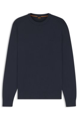 Knitted-cotton sweater with embroidered logo