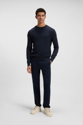 Knitted-cotton sweater with embroidered logo, Dark Blue