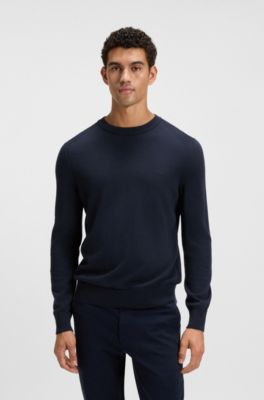 Knitted-cotton sweater with embroidered logo, Dark Blue
