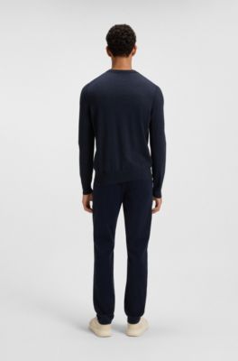 Knitted-cotton sweater with embroidered logo, Dark Blue