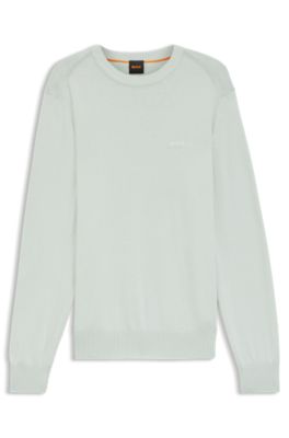 Knitted-cotton sweater with embroidered logo, Light Blue