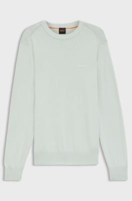 Knitted-cotton sweater with embroidered logo, Light Blue
