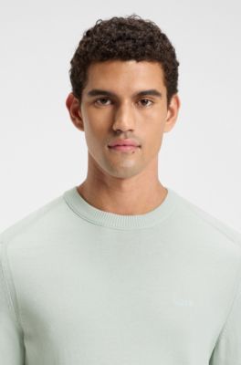 Knitted-cotton sweater with embroidered logo, Light Blue