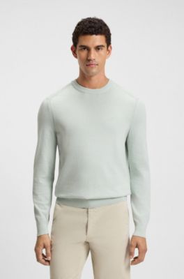 Knitted-cotton sweater with embroidered logo, Light Blue