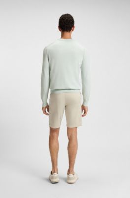 Knitted-cotton sweater with embroidered logo, Light Blue