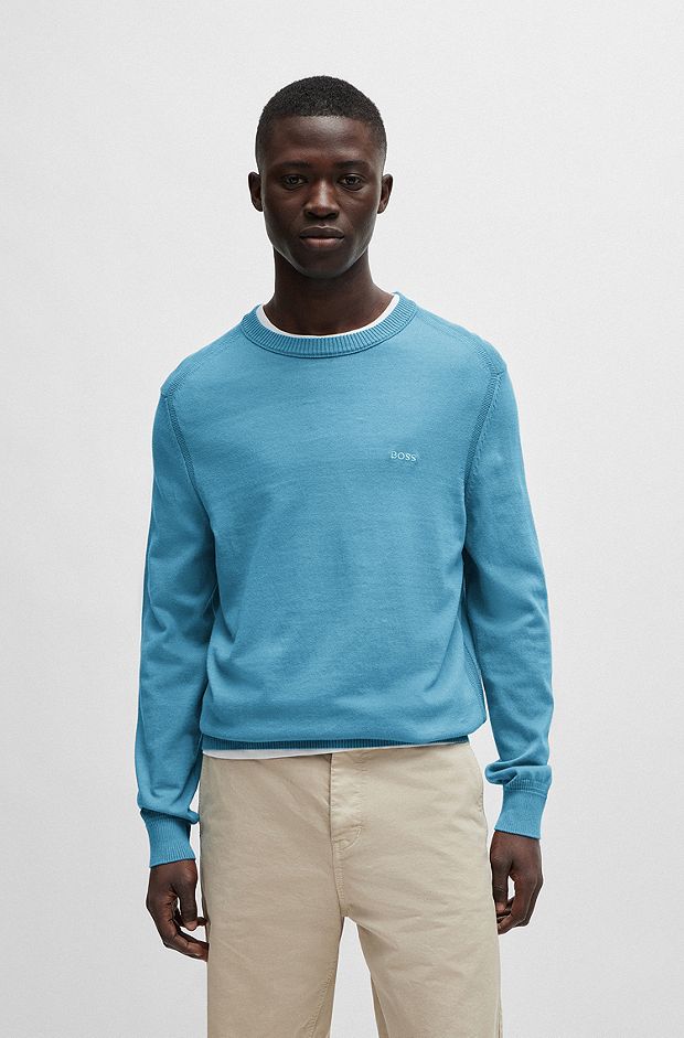 Regular-fit sweatshirt met logostiksel van katoenen jersey, Lichtblauw