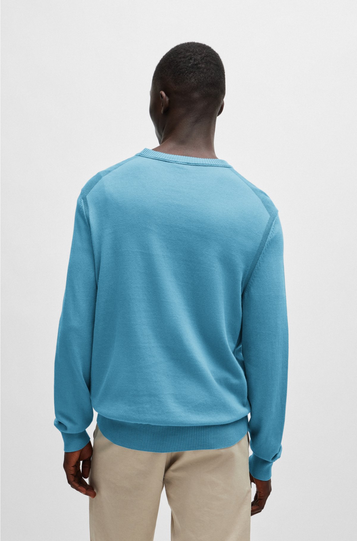 Cotton-jersey regular-fit sweatshirt with embroidered logo, Light Blue