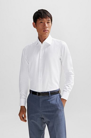 Camicia regular fit in cotone elasticizzato Oxford facile da stirare, Bianco