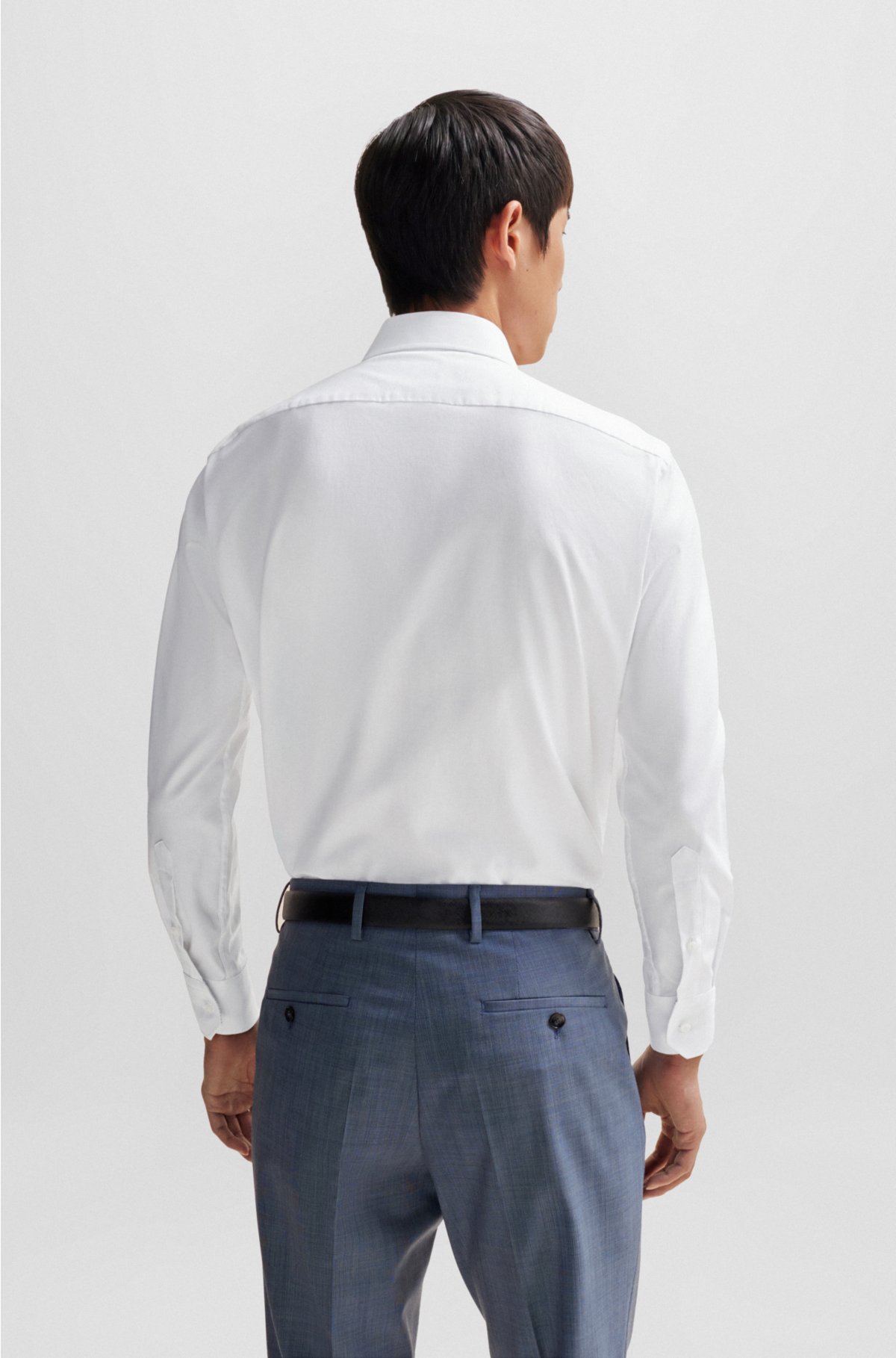 Regular-fit shirt in easy-iron Oxford stretch cotton, White