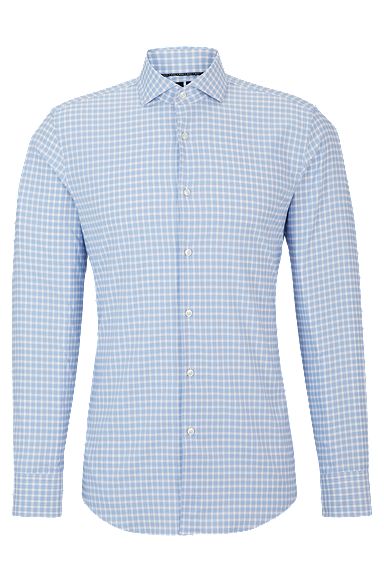 Slim-fit shirt in checked performance-stretch fabric, Light Blue
