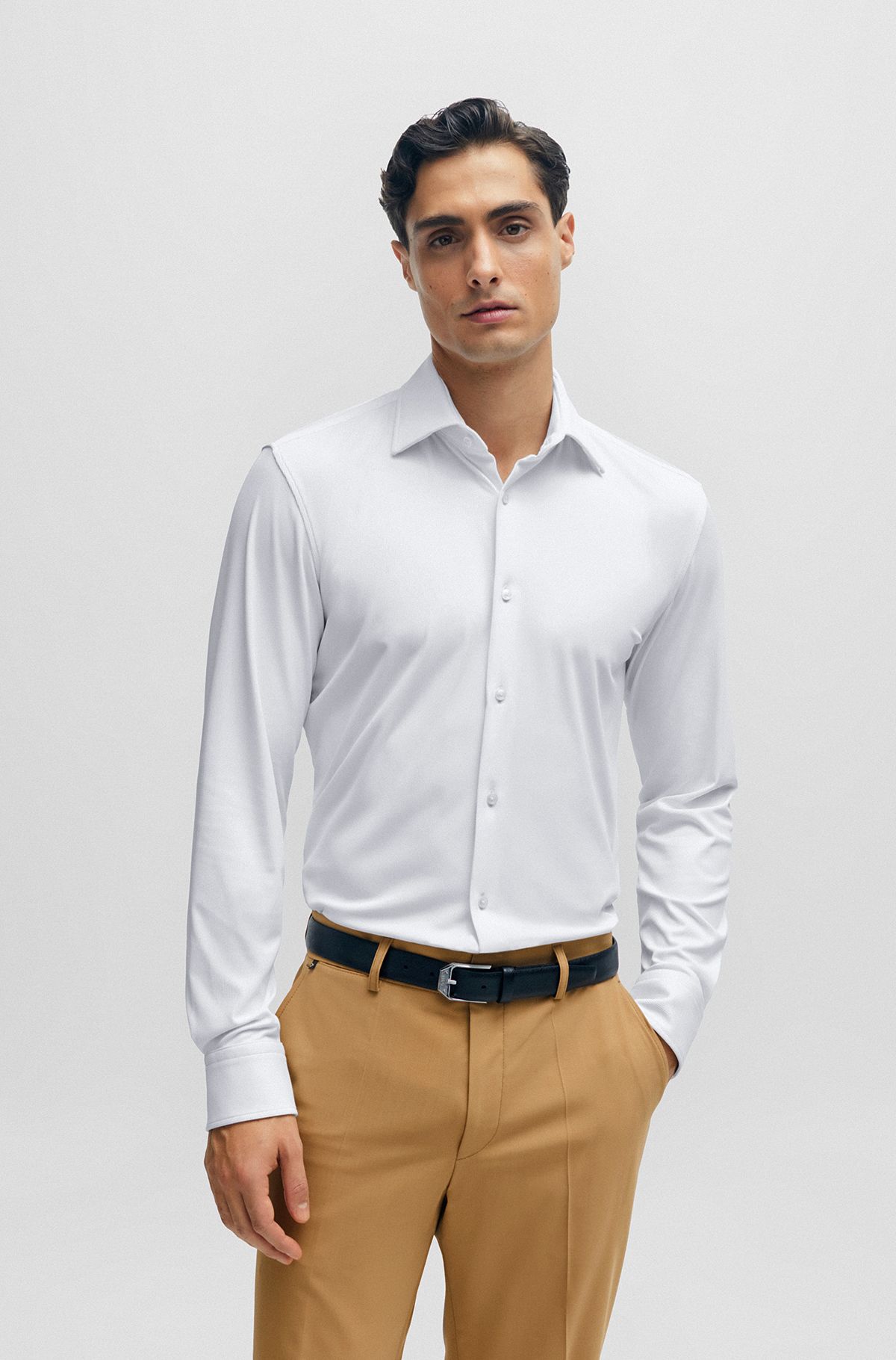 Slim-fit overhemd van hoogwaardig stretchmateriaal, Wit