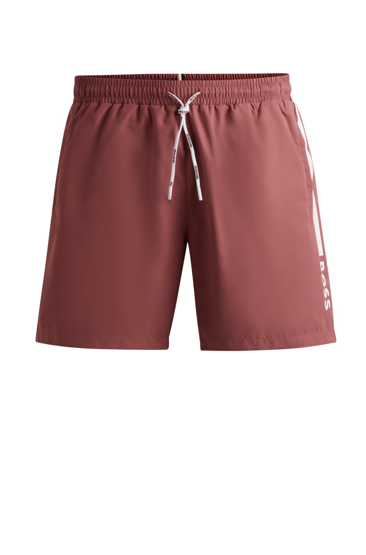 Fully lined swim shorts with logo print, Light Red