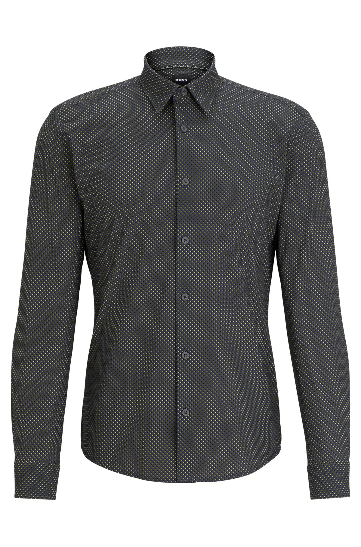 Slim-fit shirt in printed performance-stretch fabric, Grey
