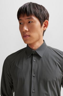 BOSS - Slim-fit shirt in printed performance-stretch fabric 