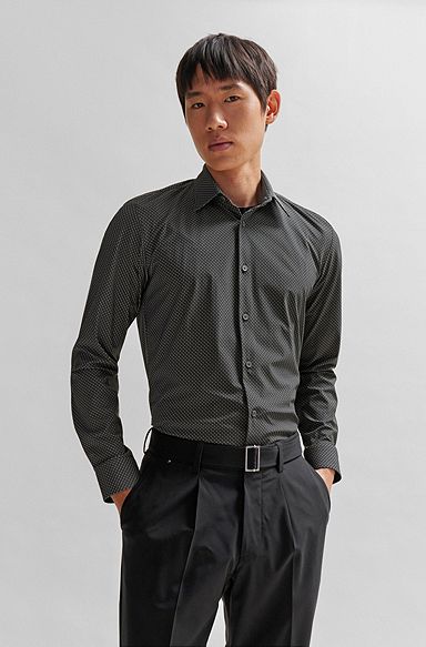 Slim-fit overhemd van hoogwaardig stretchmateriaal met print, Grijs