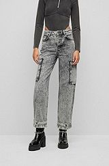 HUGO x Bella Poarch relaxed-fit jeans with cargo pockets, Grey