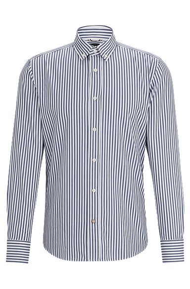 Casual-fit button-down shirt in striped cotton twill, Light Blue
