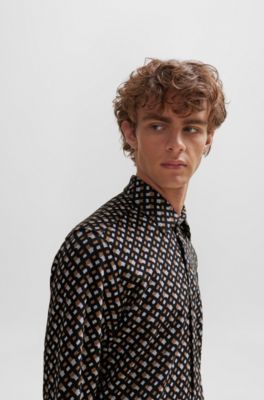 BOSS スリムフィットシャツ コットン モノグラムジャカード