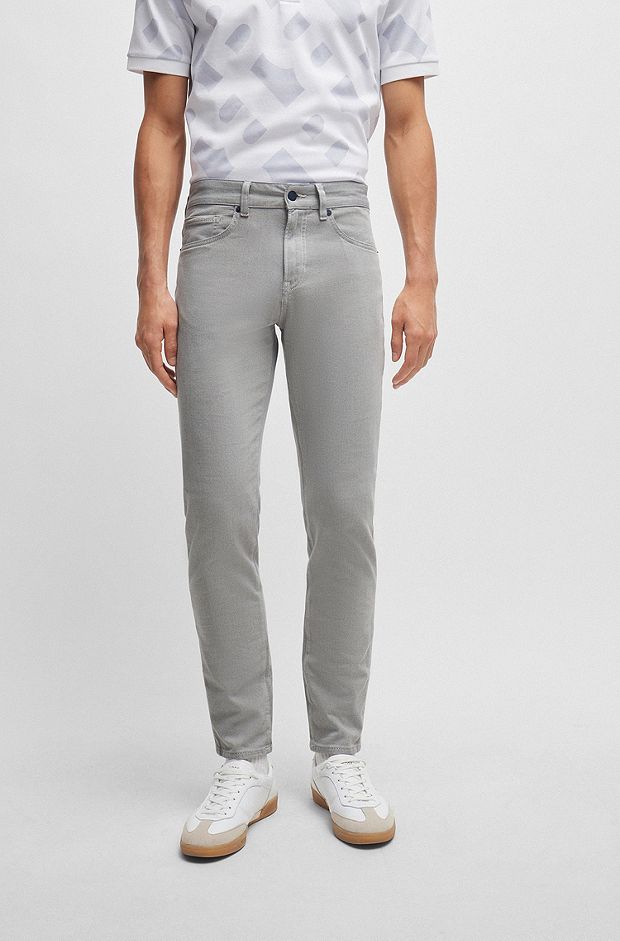 Jeans regular fit in denim con microlavorazione, Grigio