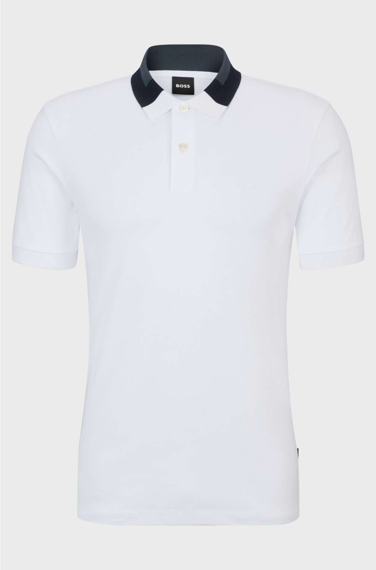 Interlock-cotton slim-fit polo shirt with colour-blocked collar, White