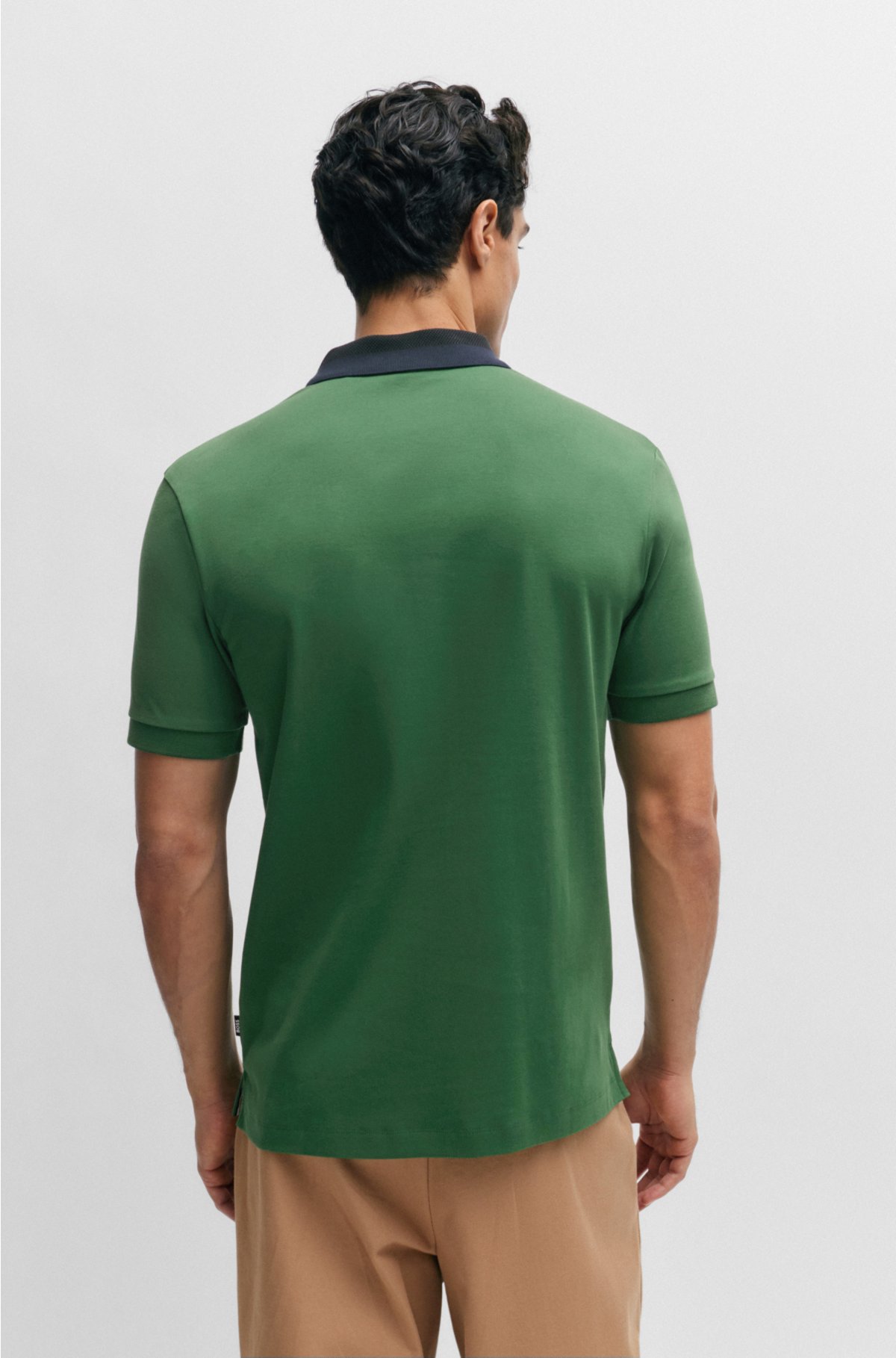 Interlock-cotton slim-fit polo shirt with colour-blocked collar, Dark Green