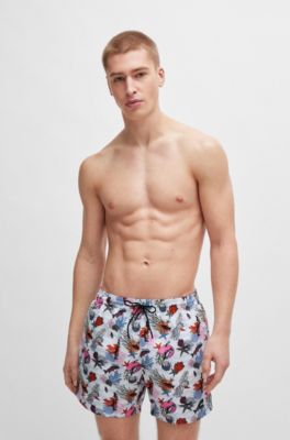 Swim shorts with all-over print, White