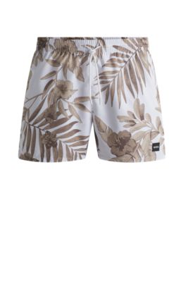 Quick-dry swim shorts with all-over print, White